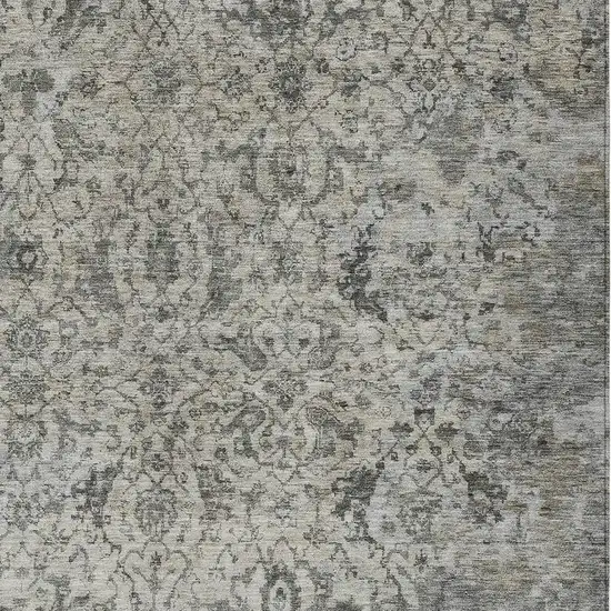 Beige And Gray Damask Washable Indoor Outdoor Area Rug Photo 3
