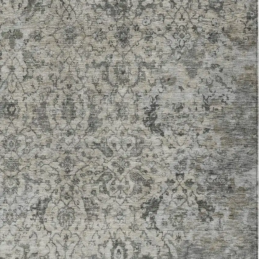 Beige And Gray Damask Washable Indoor Outdoor Area Rug Photo 3