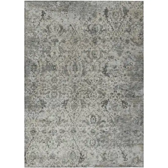 Beige And Gray Damask Washable Indoor Outdoor Area Rug Photo 7