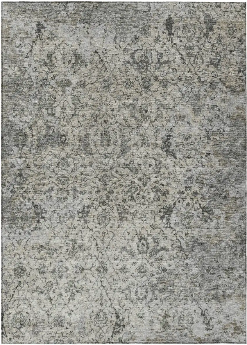 Beige And Gray Damask Washable Indoor Outdoor Area Rug Photo 7