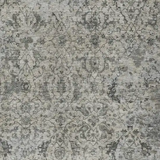 Beige And Gray Damask Washable Indoor Outdoor Area Rug Photo 2