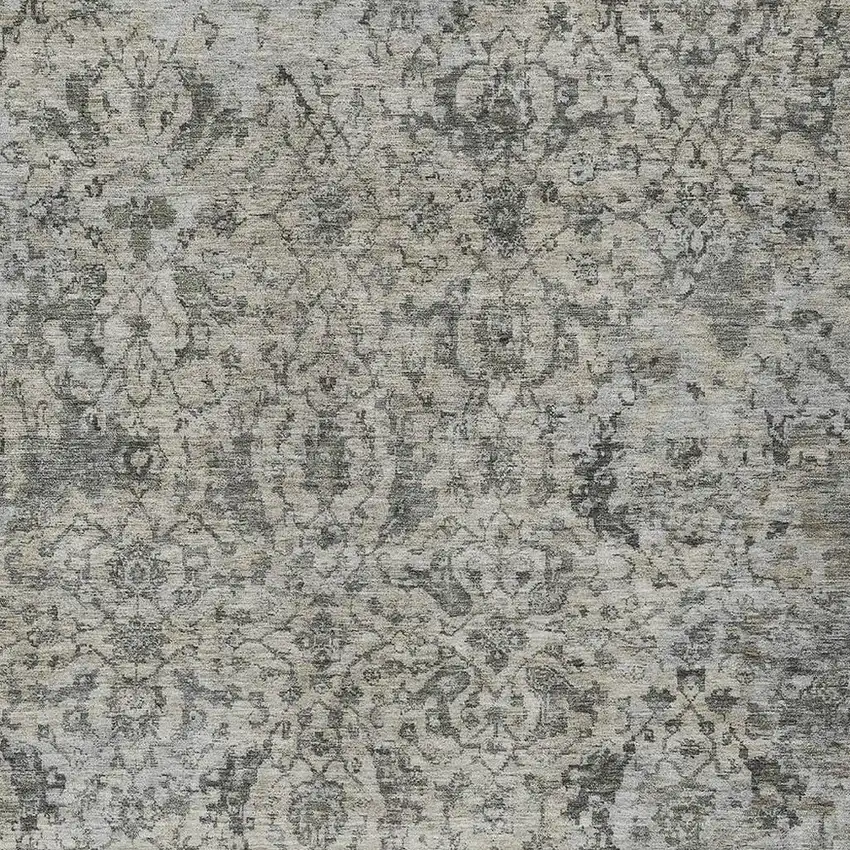 Beige And Gray Damask Washable Indoor Outdoor Area Rug Photo 2
