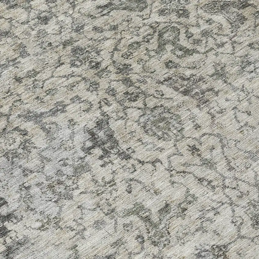 Beige And Gray Damask Washable Indoor Outdoor Area Rug Photo 1