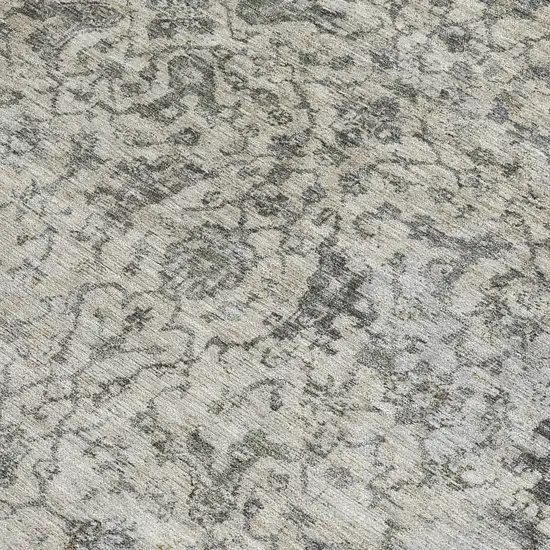 Beige And Gray Damask Washable Indoor Outdoor Area Rug Photo 2