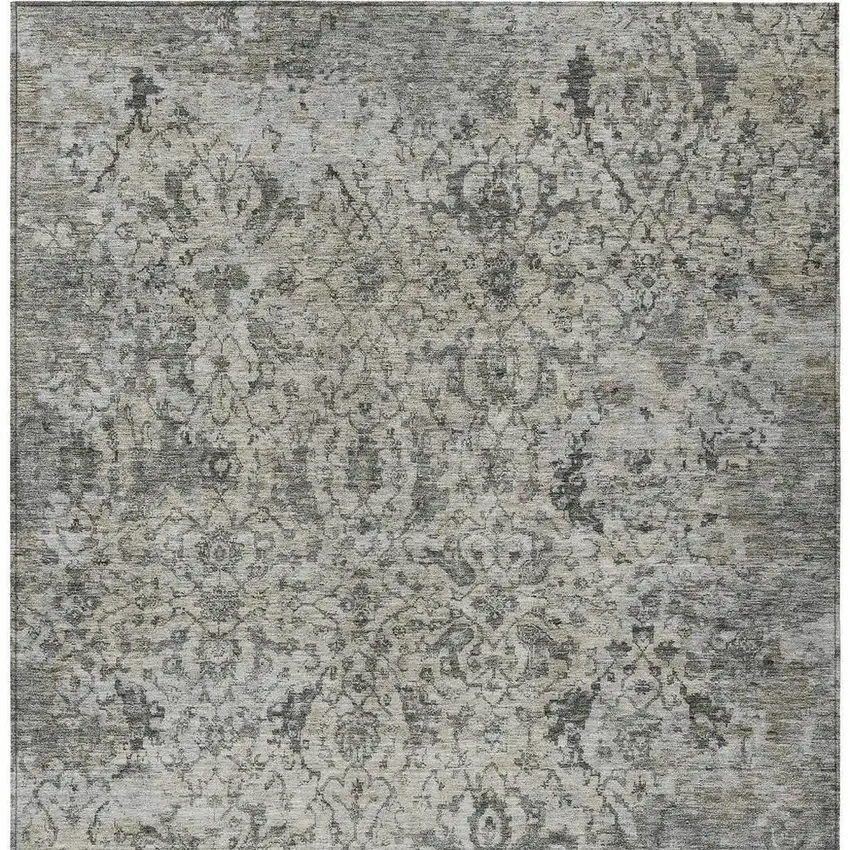 Beige And Gray Damask Washable Indoor Outdoor Area Rug Photo 3