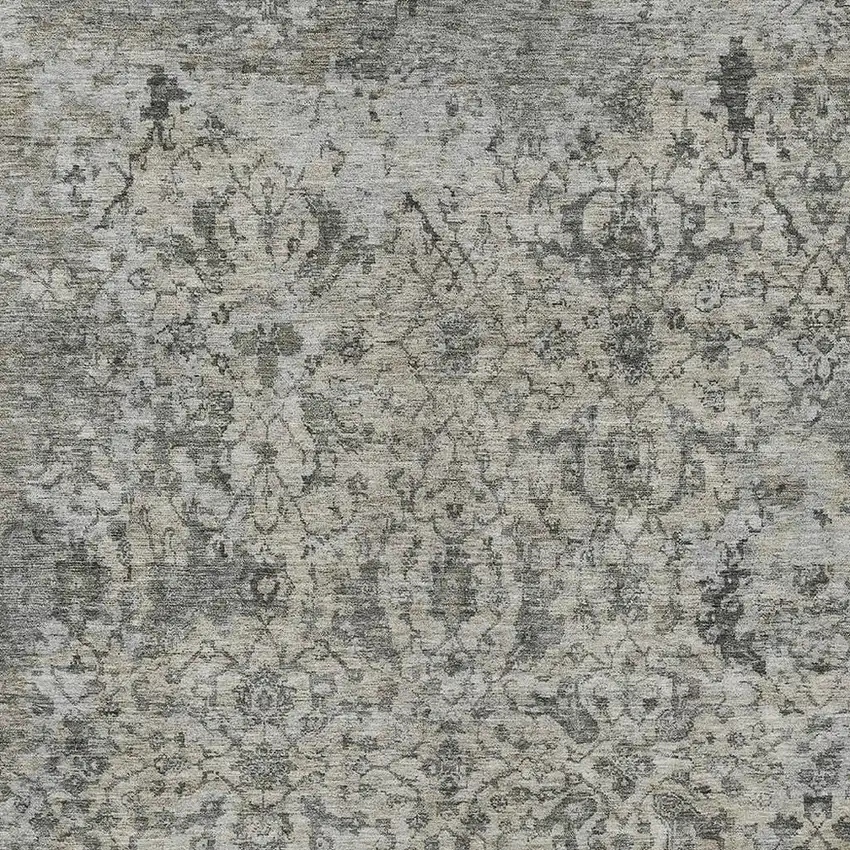 Beige And Gray Damask Washable Indoor Outdoor Area Rug Photo 4