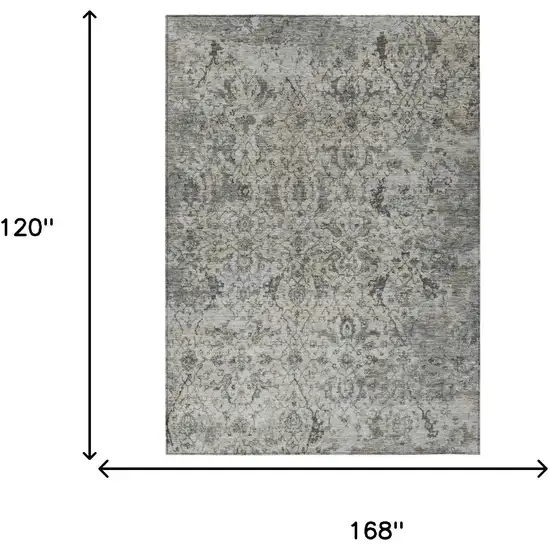Beige And Gray Damask Washable Indoor Outdoor Area Rug Photo 3