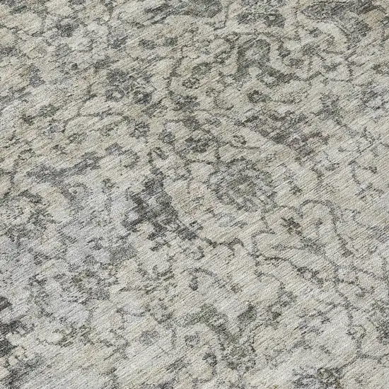 Beige And Gray Damask Washable Indoor Outdoor Area Rug Photo 1