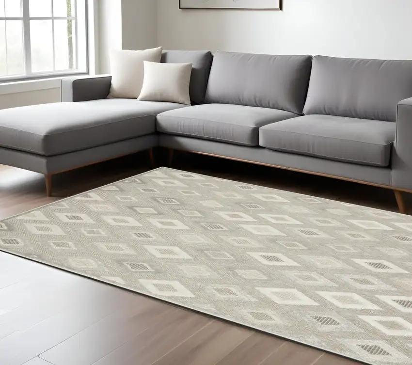 Beige And Gray Diamond Area Rug Photo 1