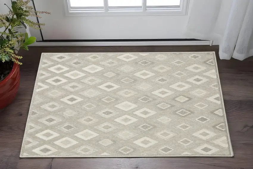 Beige And Gray Diamond Area Rug Photo 1