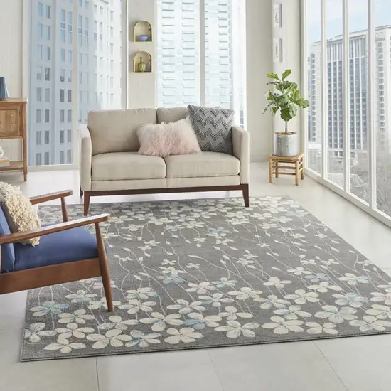 Beige And Gray Floral Area Rug Photo 5
