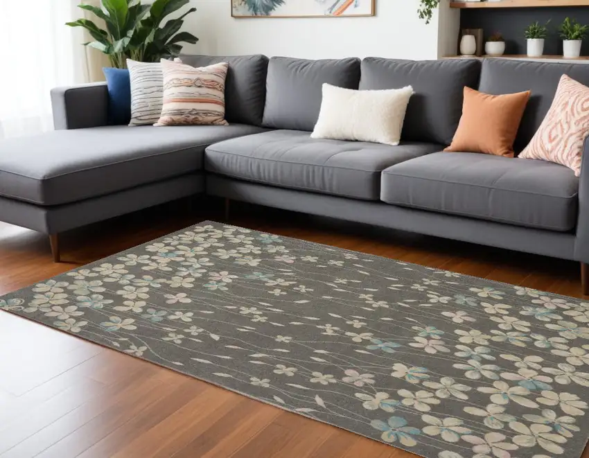 Beige And Gray Floral Area Rug Photo 1