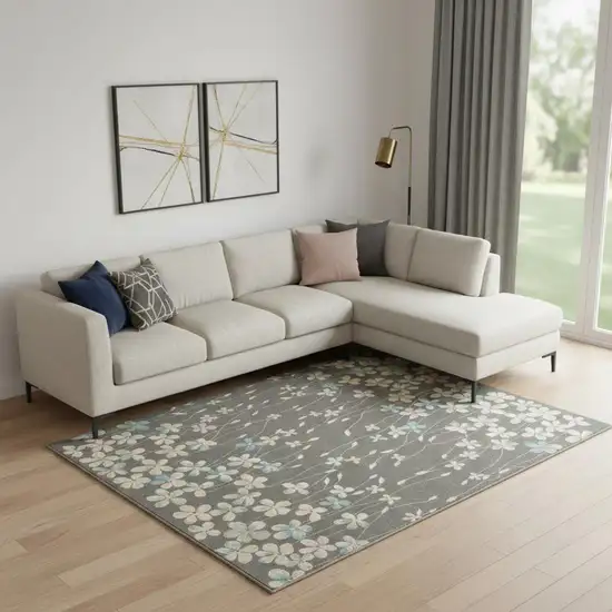 Beige And Gray Floral Area Rug Photo 1