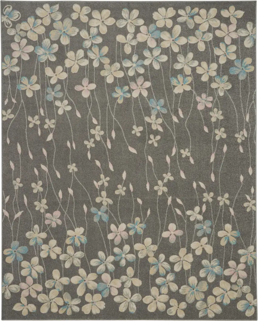 Beige And Gray Floral Area Rug Photo 6