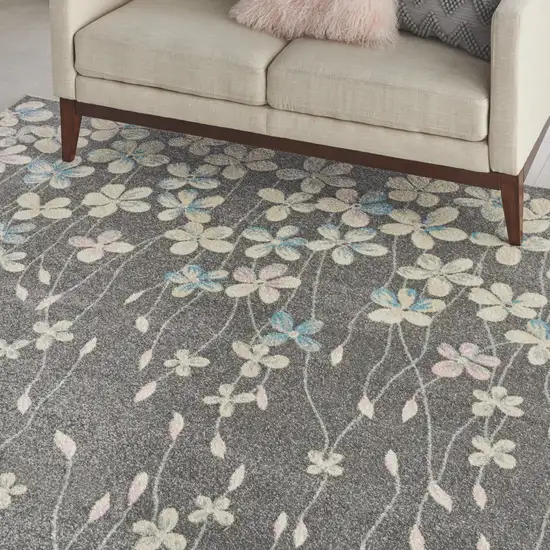 Beige And Gray Floral Area Rug Photo 4
