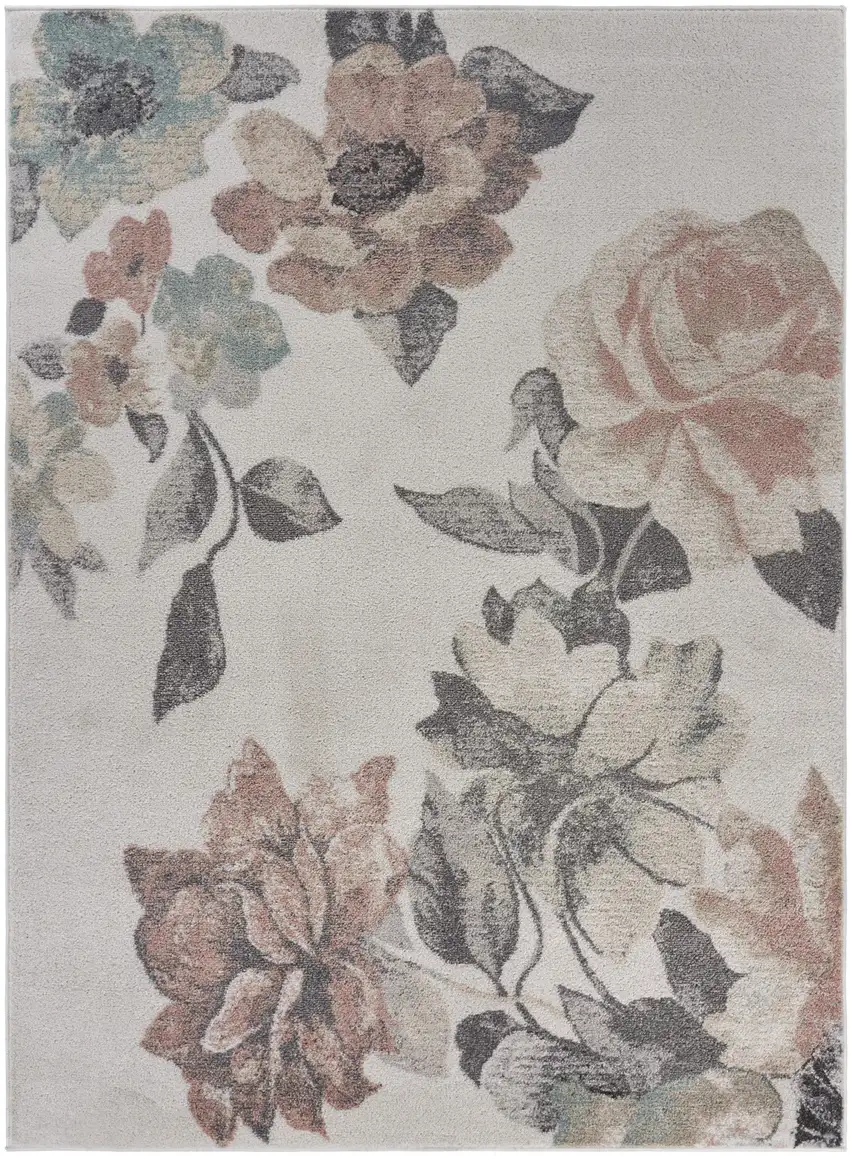 Beige And Gray Floral Area Rug Photo 1