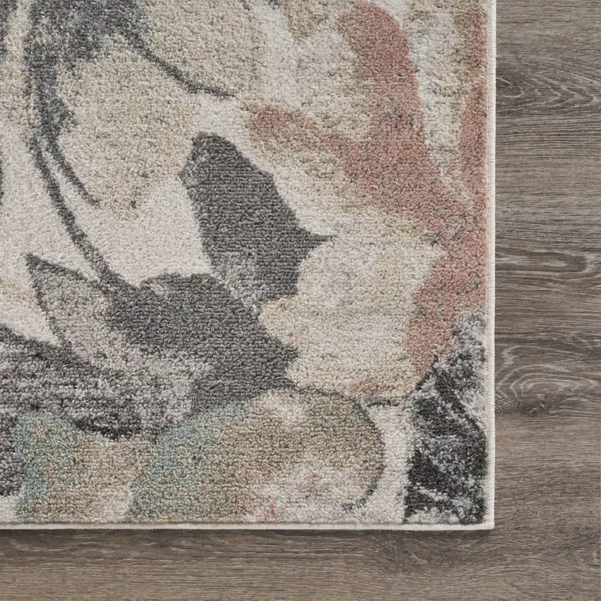 Beige And Gray Floral Area Rug Photo 7