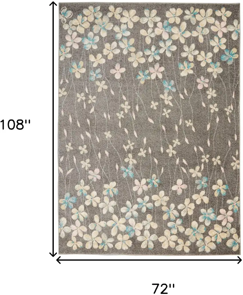 Beige And Gray Floral Area Rug Photo 3