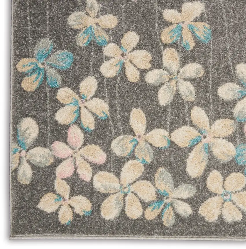Beige And Gray Floral Area Rug Photo 7