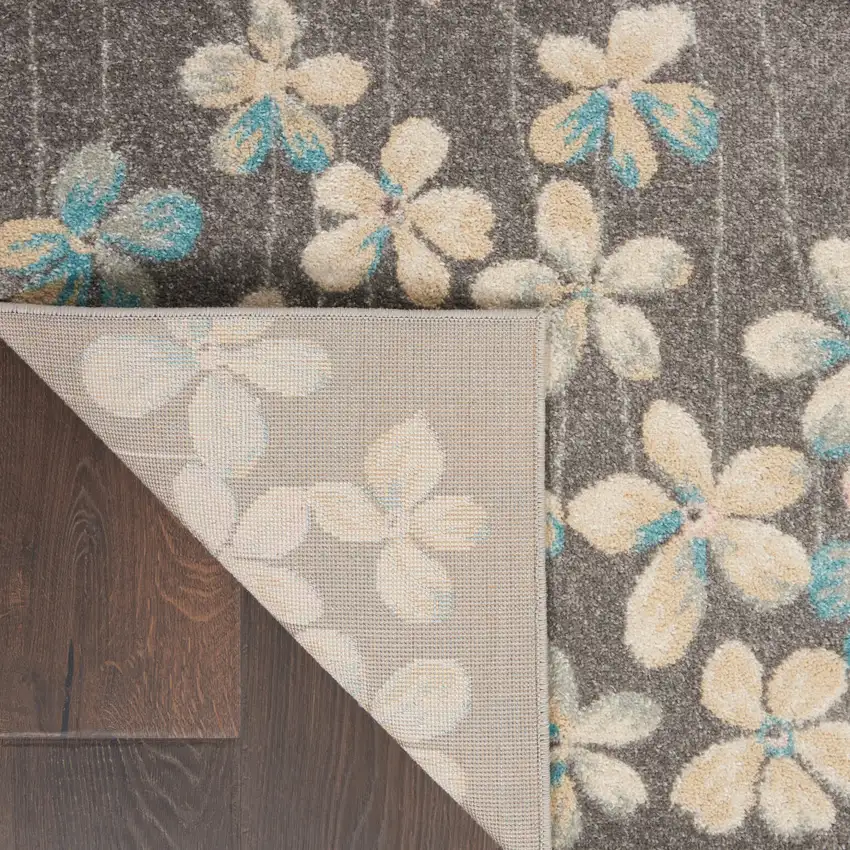 Beige And Gray Floral Area Rug Photo 6