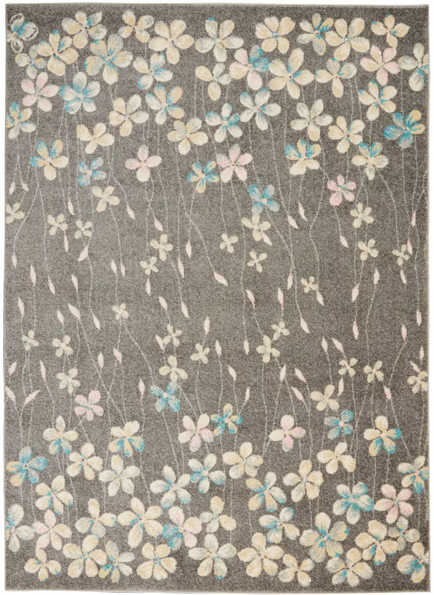 Beige And Gray Floral Area Rug Photo 9