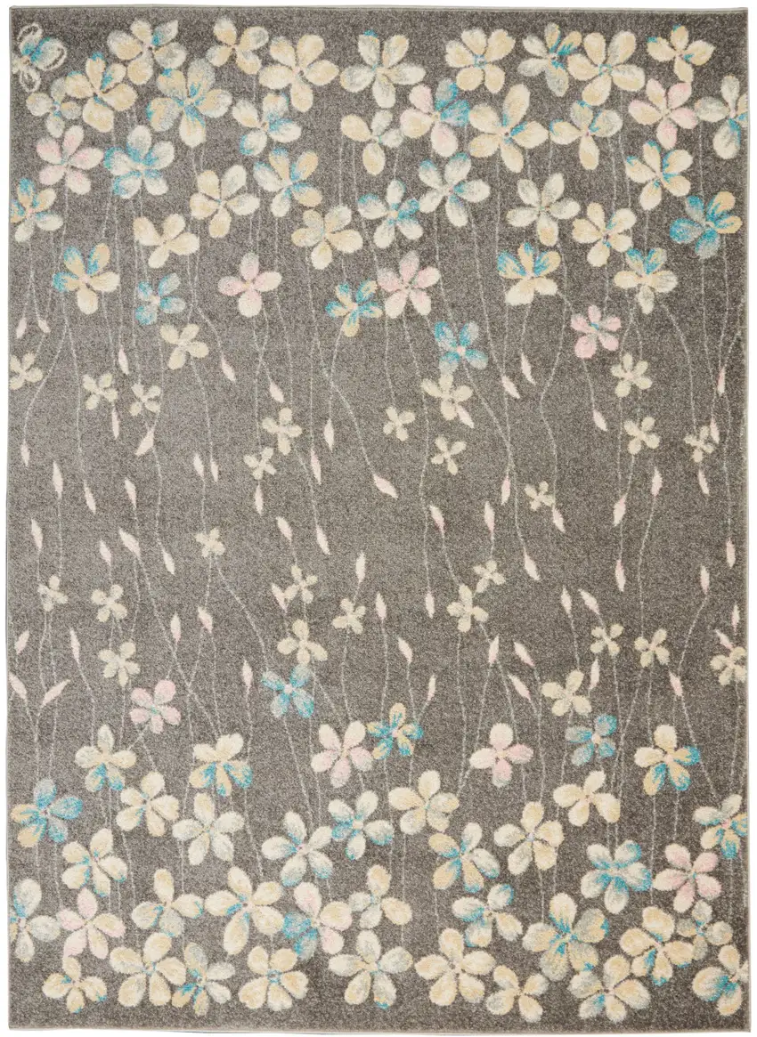 Beige And Gray Floral Area Rug Photo 2