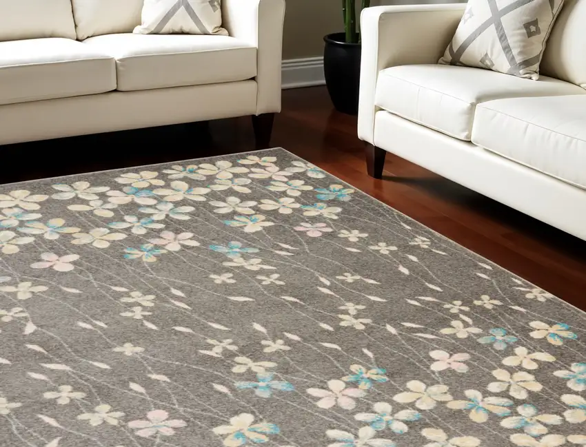 Beige And Gray Floral Area Rug Photo 1