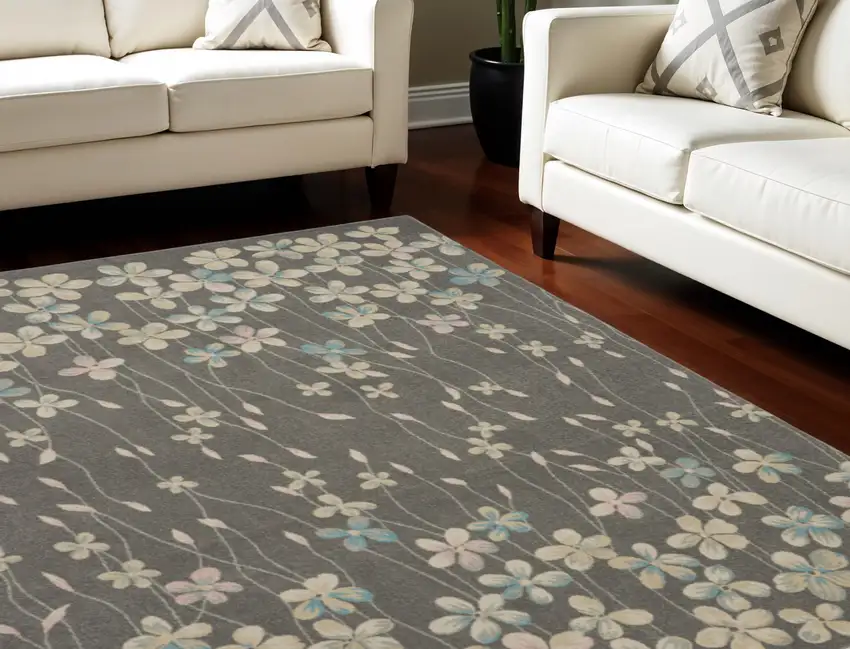 Beige And Gray Floral Area Rug Photo 1