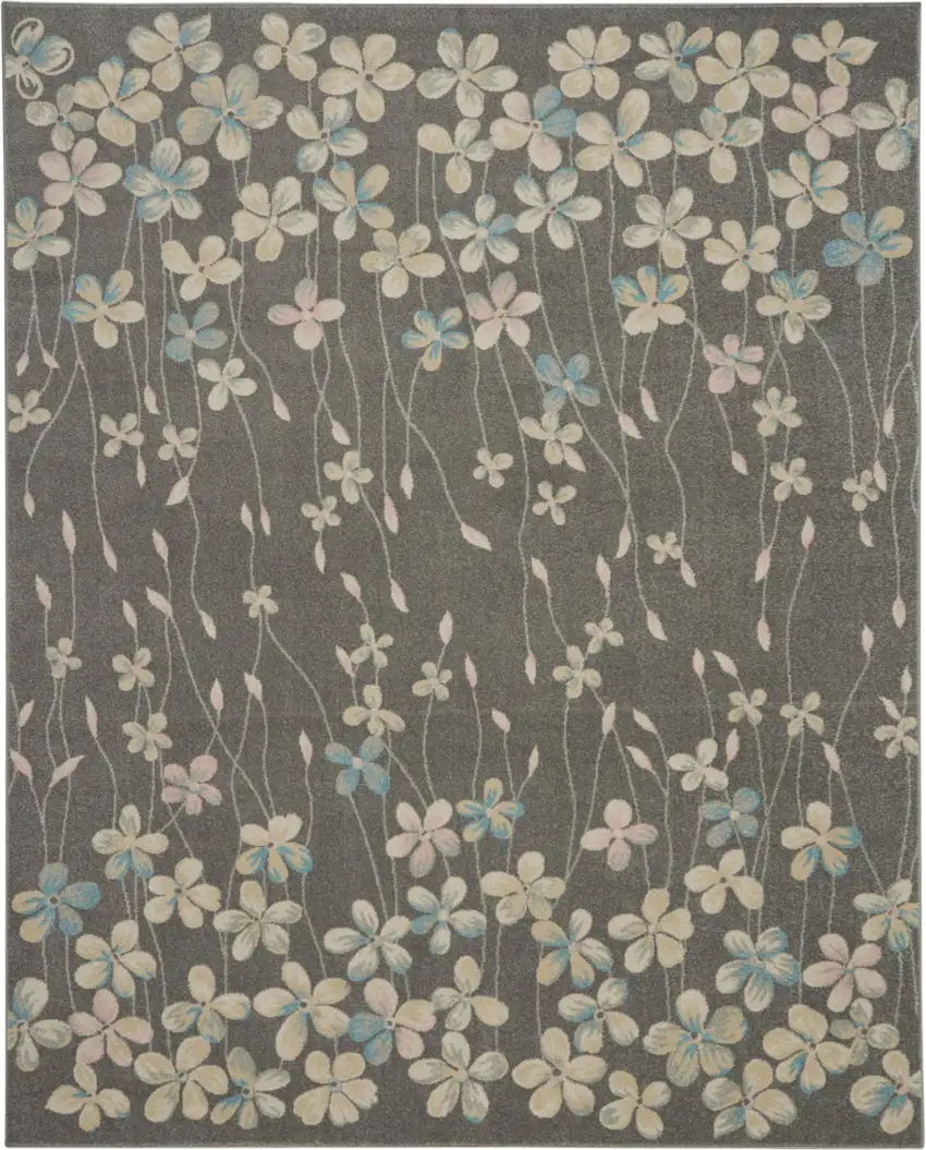 Beige And Gray Floral Area Rug Photo 2