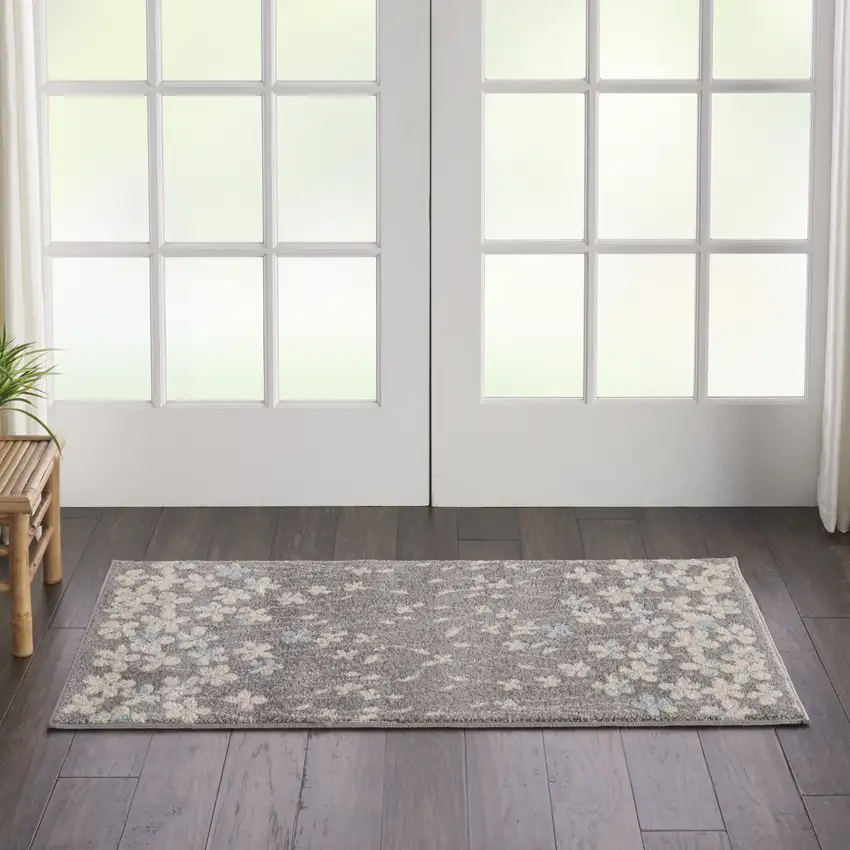 Beige And Gray Floral Area Rug Photo 3