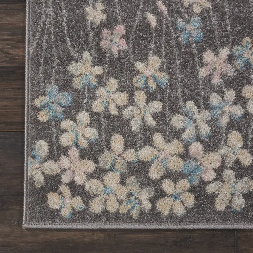Beige And Gray Floral Area Rug Photo 4
