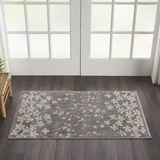 Beige And Gray Floral Area Rug Photo 4