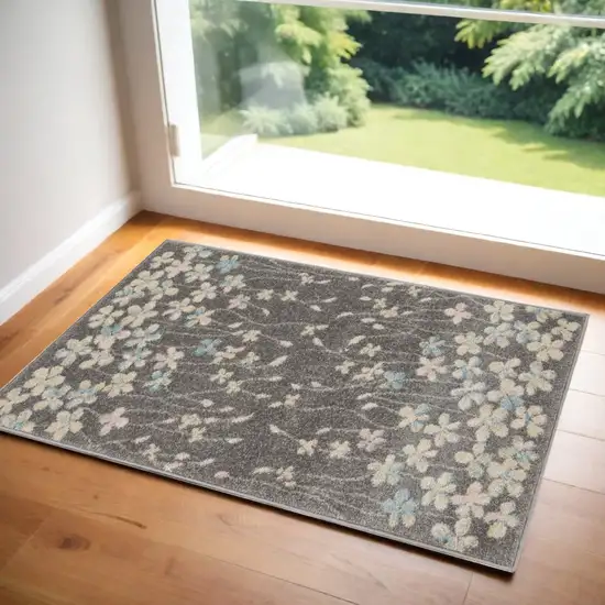 Beige And Gray Floral Area Rug Photo 2