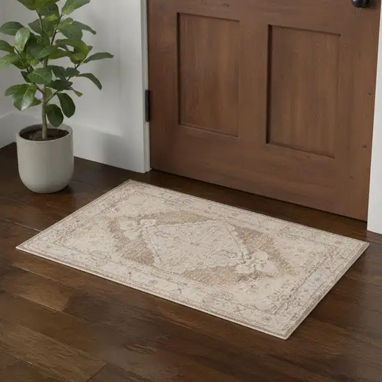 Beige And Gray Floral Distressed Area Rug Photo 1