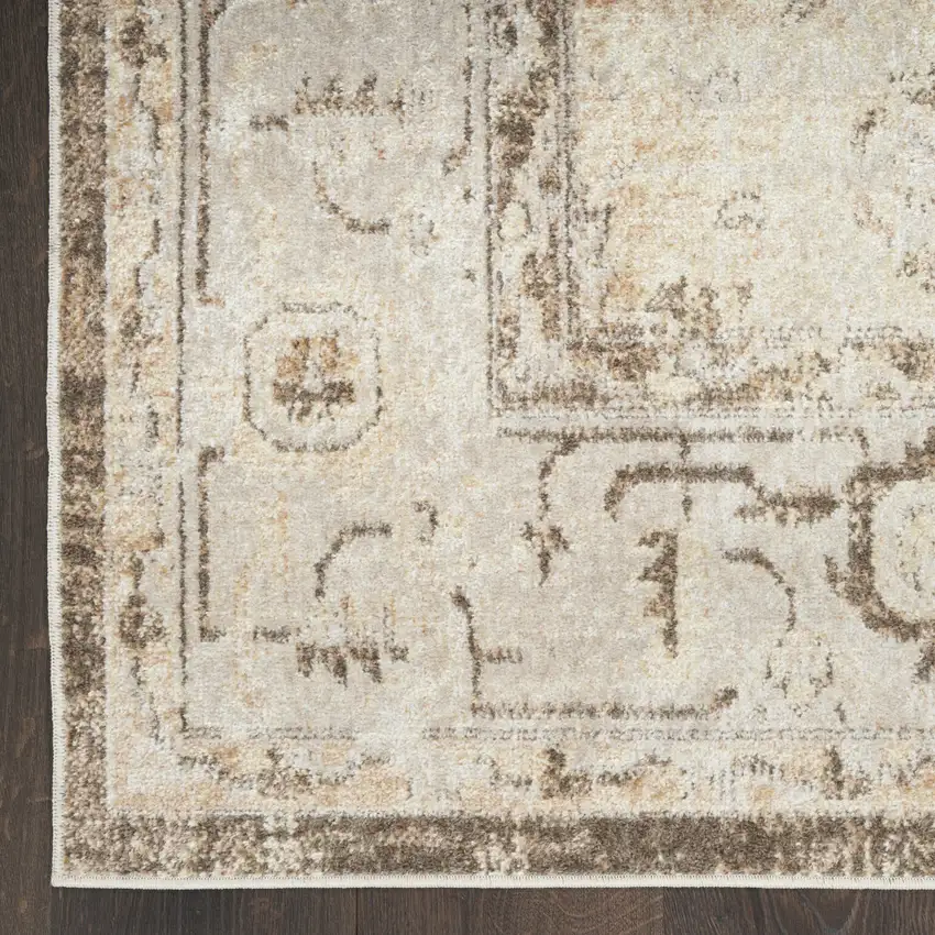 Beige And Gray Floral Distressed Area Rug Photo 8