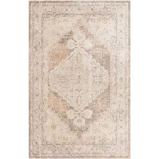 Beige And Gray Floral Distressed Area Rug Photo 9