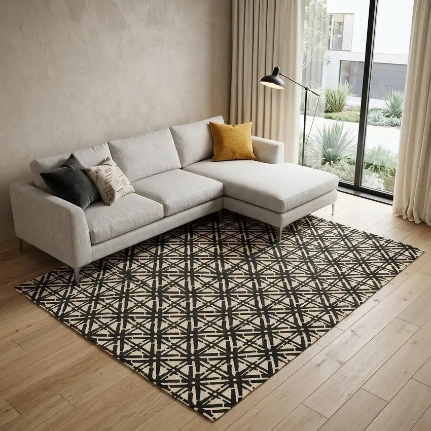 Beige And Gray Floral Hand Woven Area Rug Photo 1