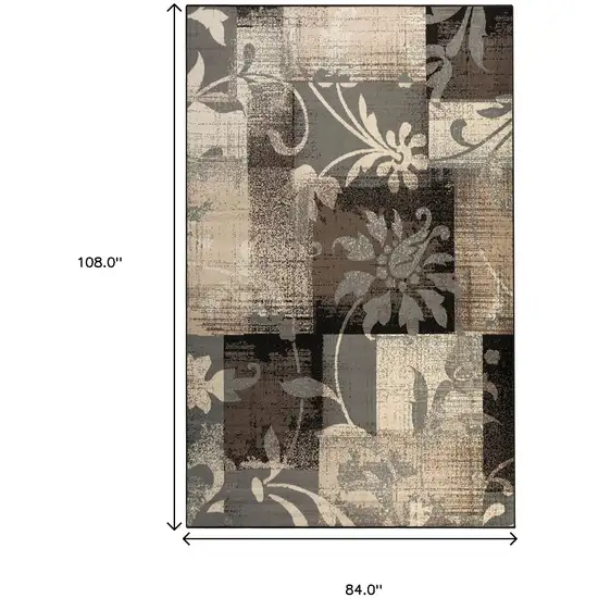 Beige And Gray Floral Power Loom Distressed Stain Resistant Area Rug Photo 8
