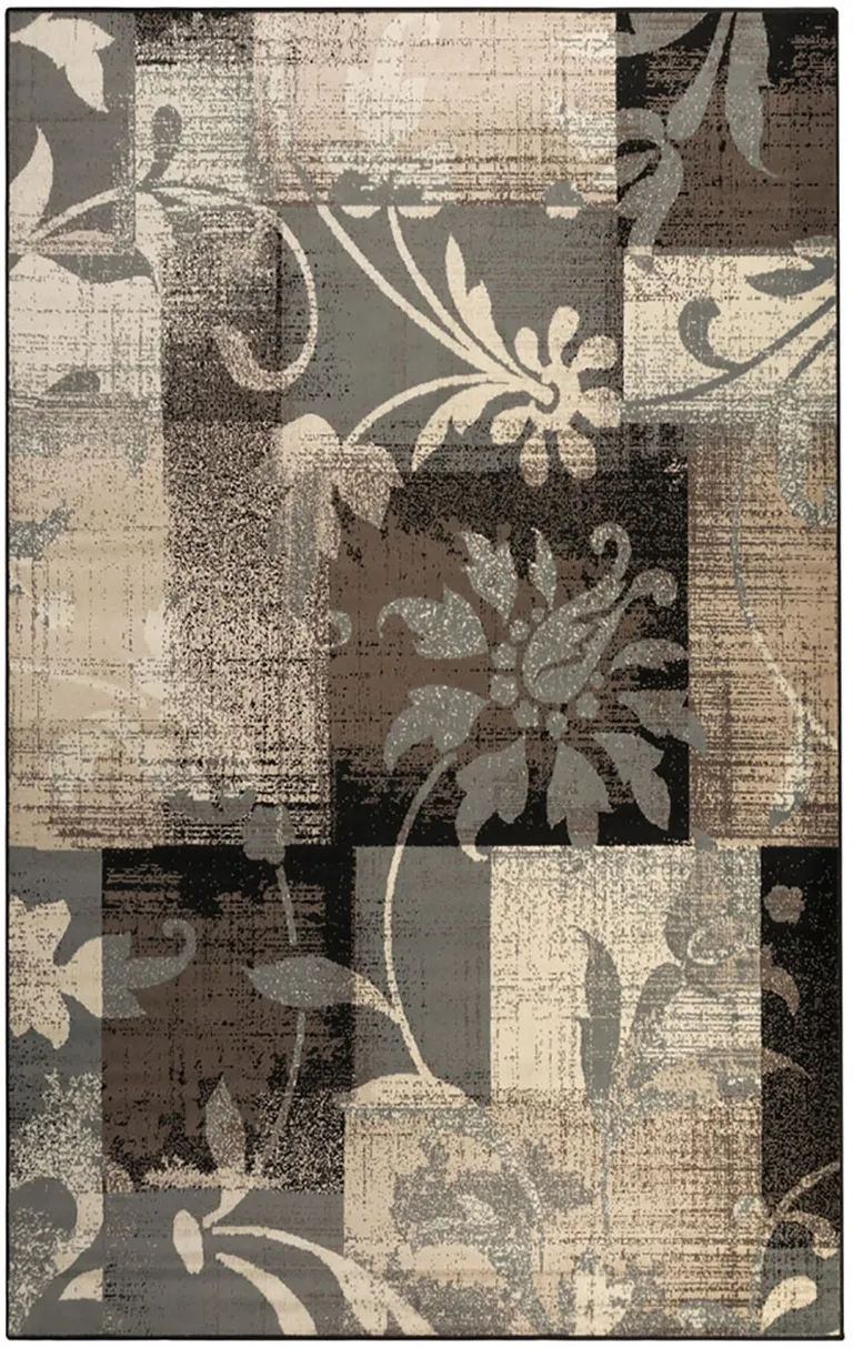 Beige And Gray Floral Power Loom Distressed Stain Resistant Area Rug Photo 1
