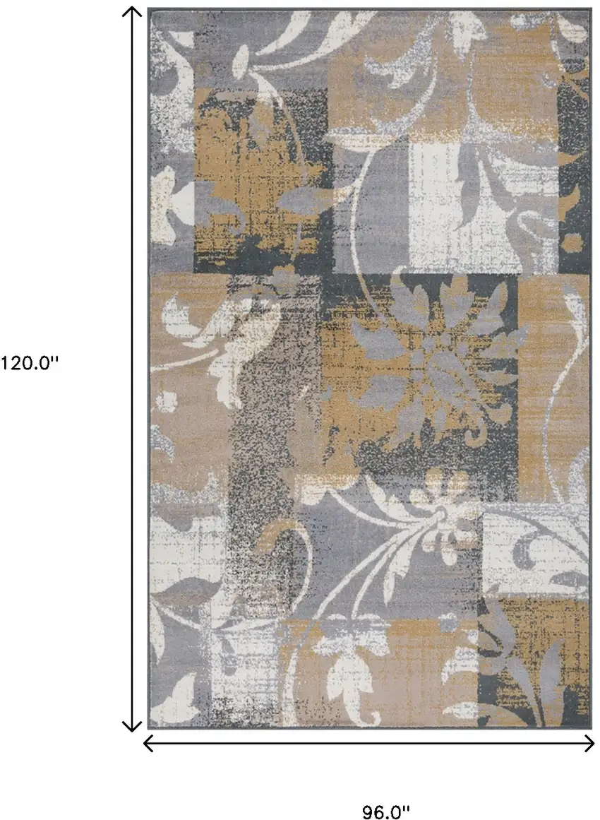 Beige And Gray Floral Power Loom Distressed Stain Resistant Area Rug Photo 8