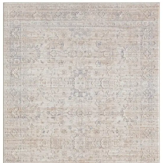 Beige And Gray Floral Square Rug Photo 5