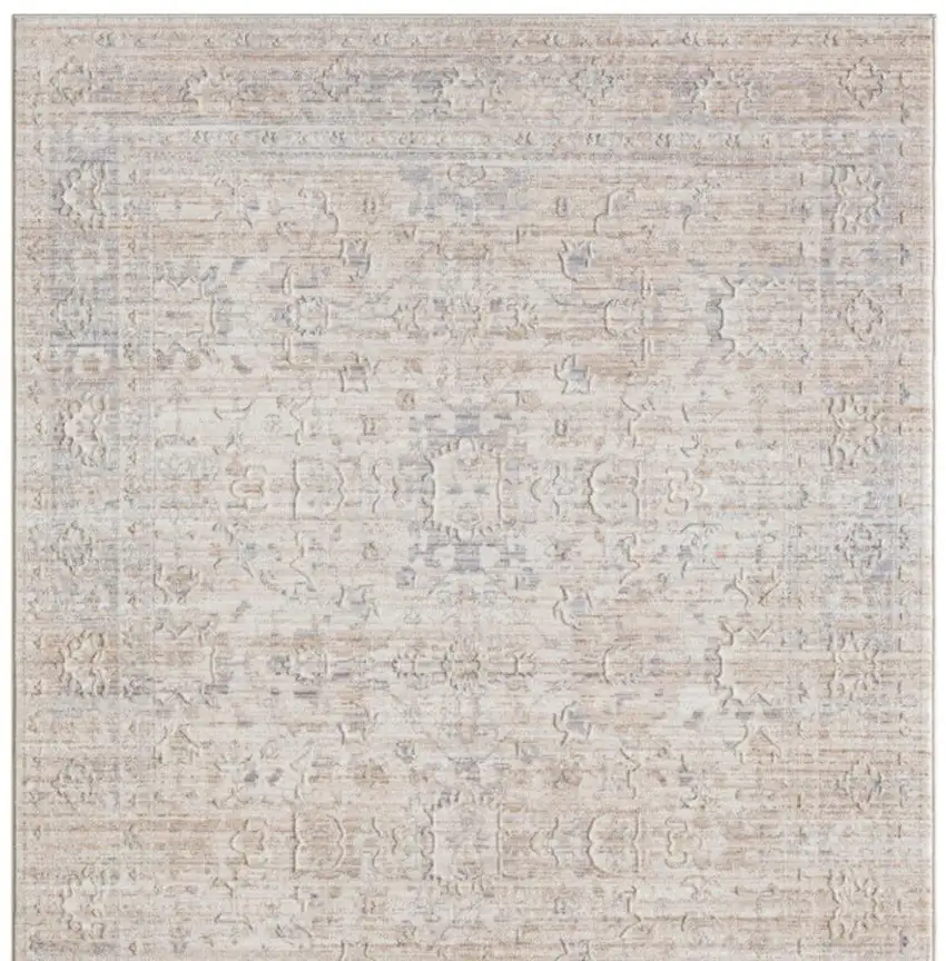 Beige And Gray Floral Square Rug Photo 5