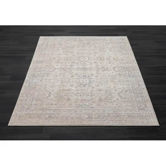 Beige And Gray Floral Square Rug Photo 7