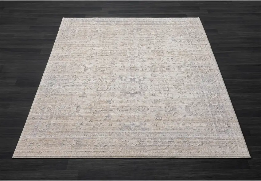 Beige And Gray Floral Square Rug Photo 7
