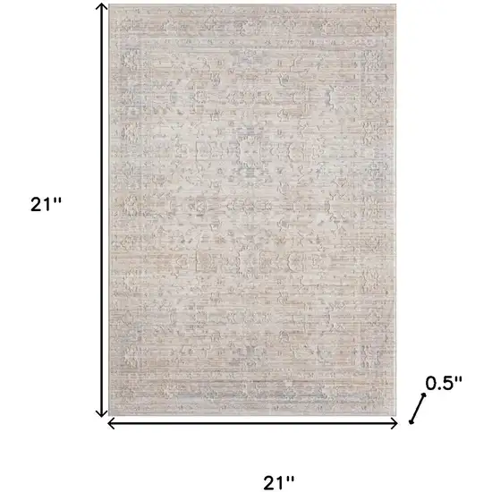 Beige And Gray Floral Square Rug Photo 3