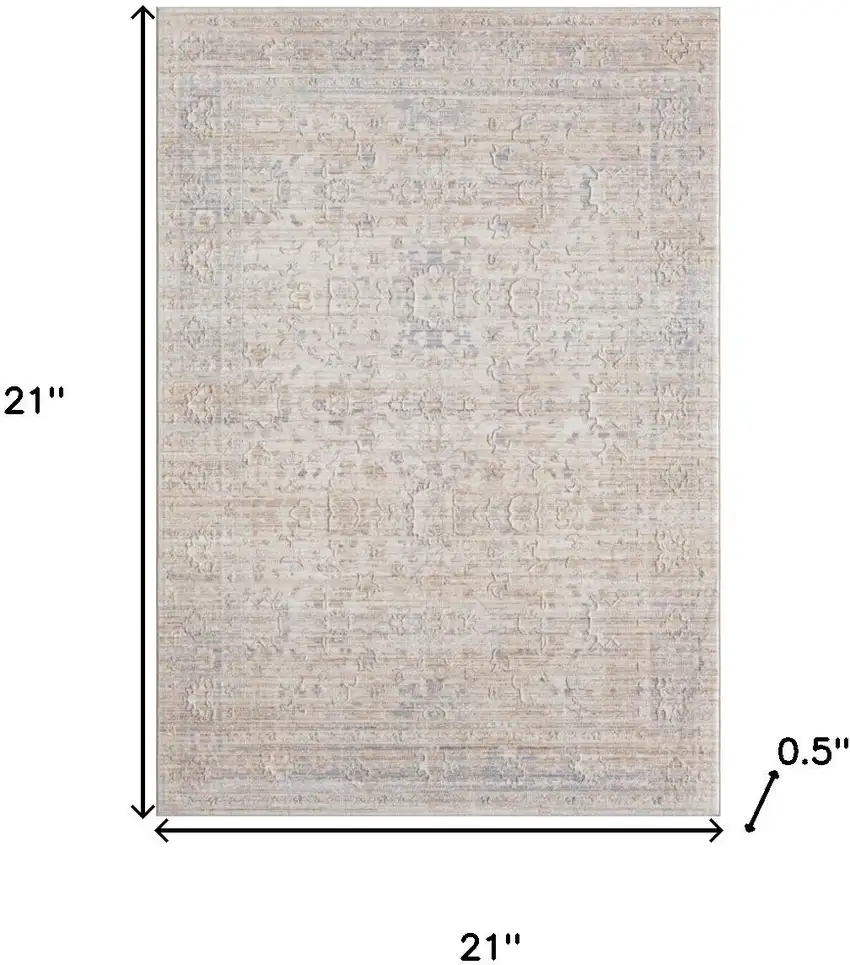 Beige And Gray Floral Square Rug Photo 3