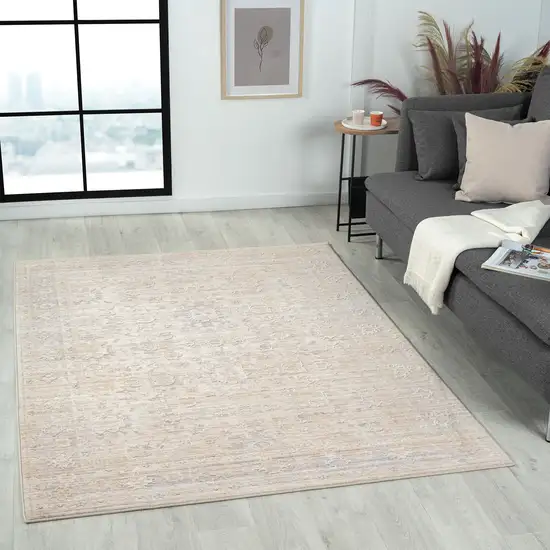 Beige And Gray Floral Square Rug Photo 6