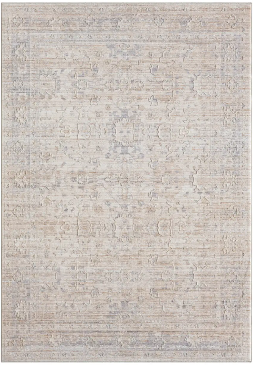 Beige And Gray Floral Square Rug Photo 2