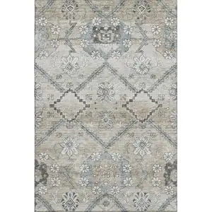 Photo of Beige And Gray Floral Washable Area Rug With UV Protection