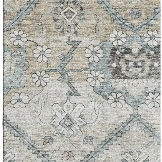 Beige And Gray Floral Washable Area Rug With UV Protection Photo 4
